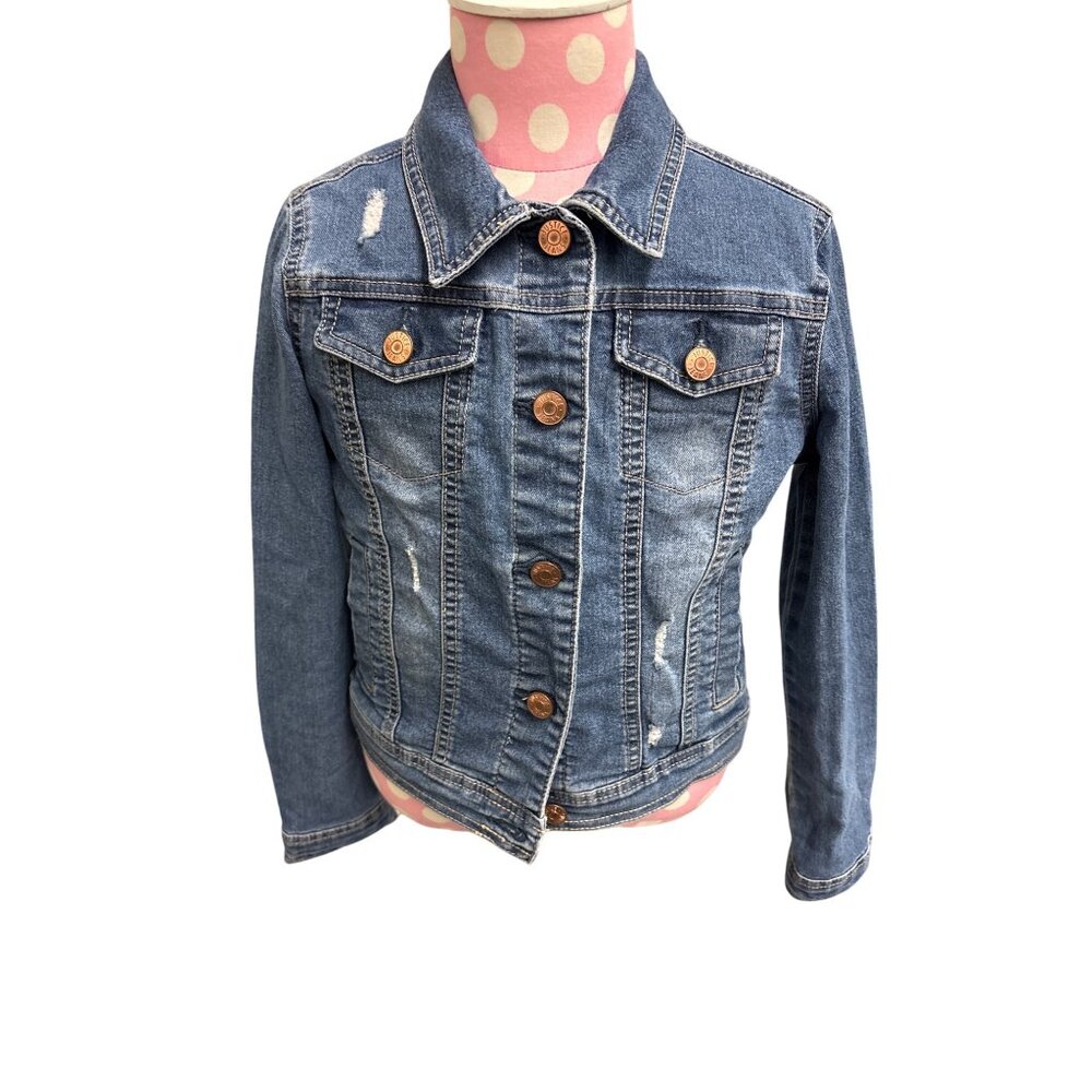 Justice Girls KIDS Denim Jeans Jacket Size 10 Distressed Design Button